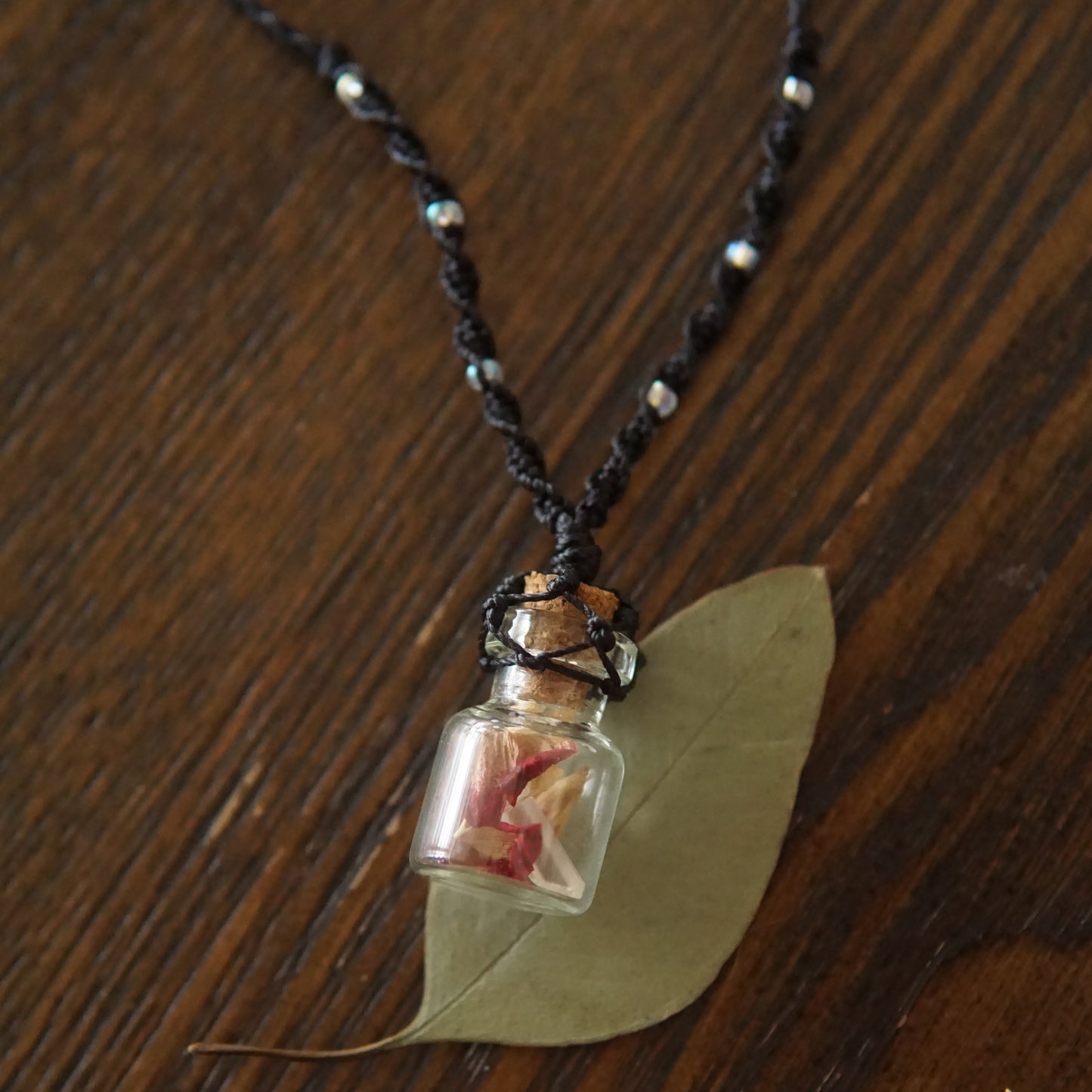 Fairy Jar Necklace with Quartz, Rose Petals image 0