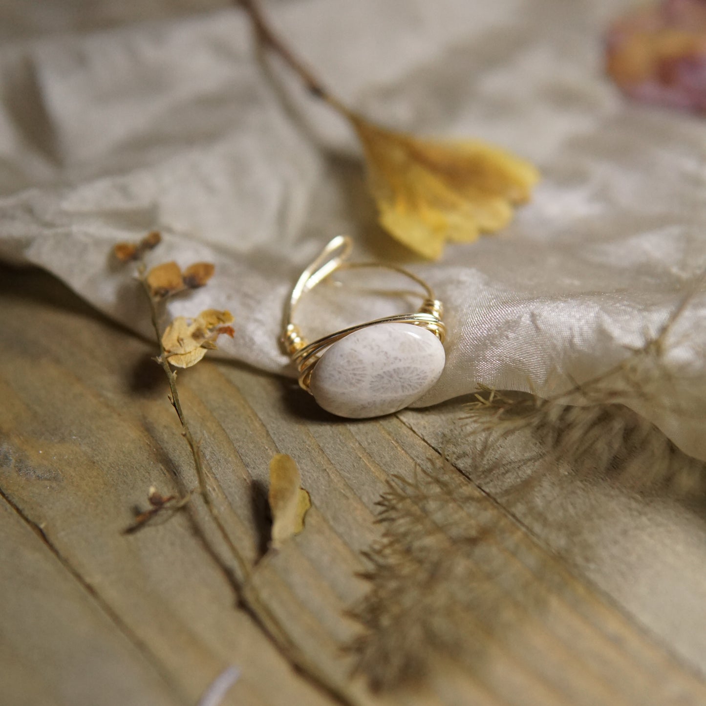 Coral Fossil Agate Adjustable Ring image 0