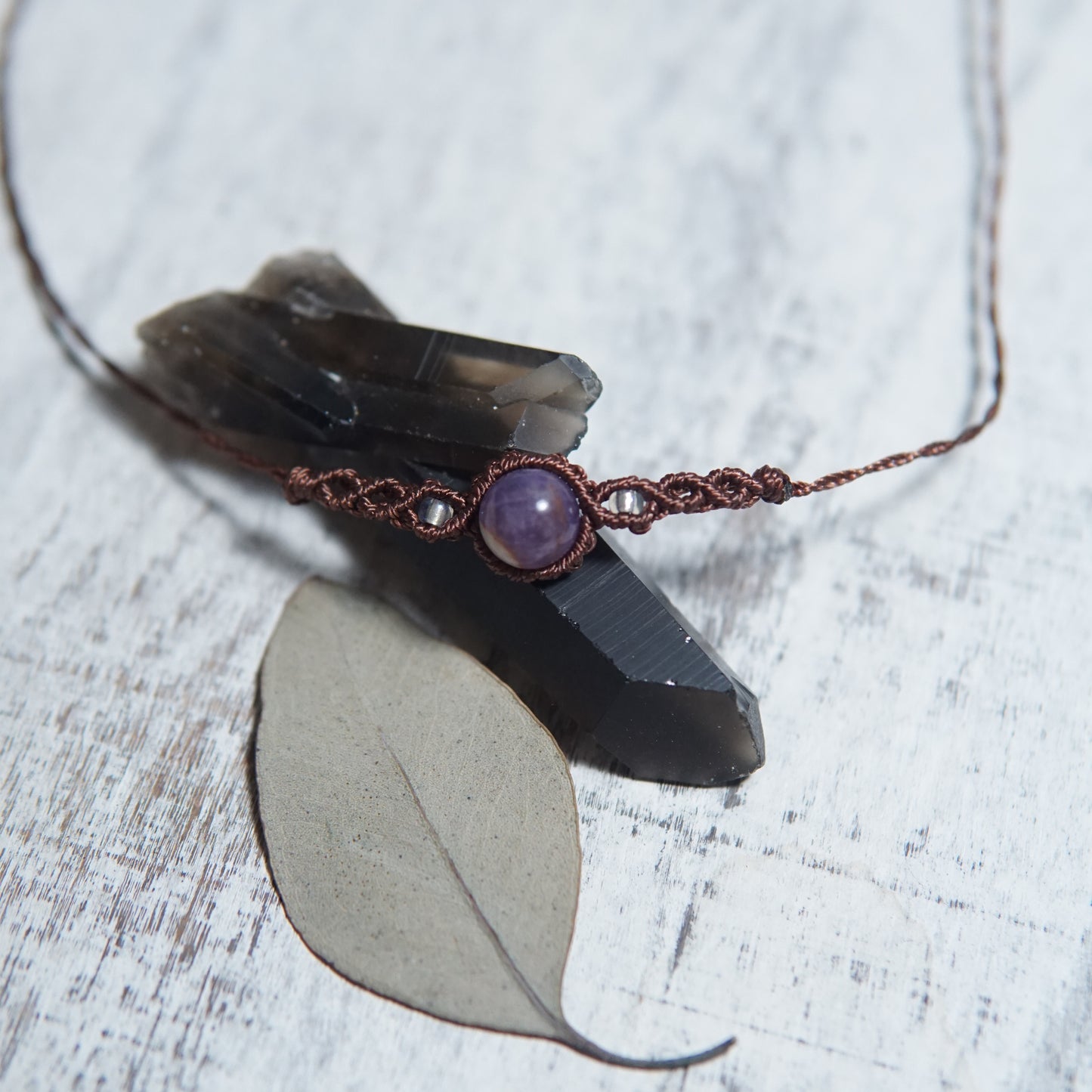 Earthy Amethyst Macrame Simple Choker image 0