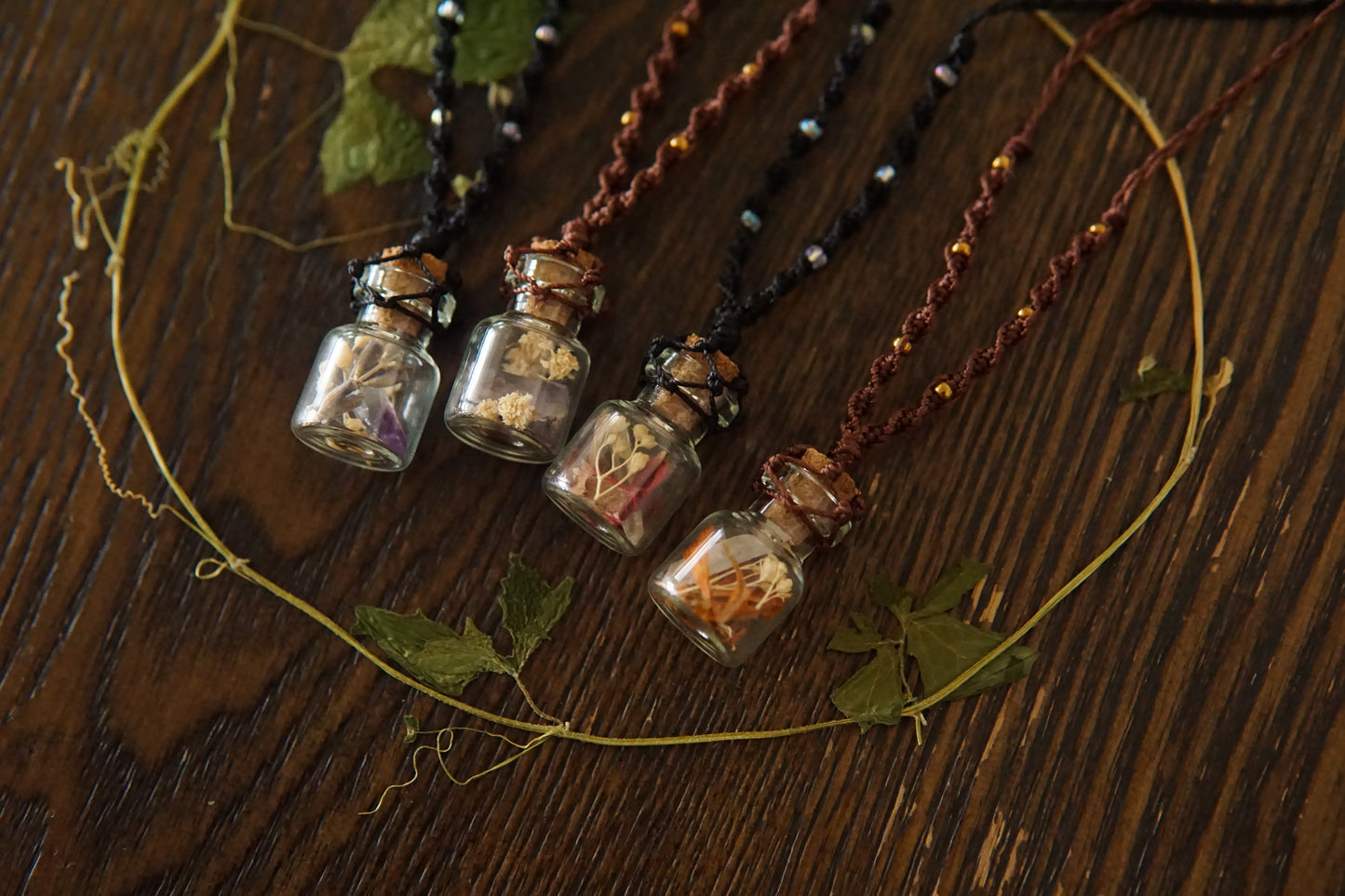 Fairy Jar Necklace with Quartz, Rose Petals image 1