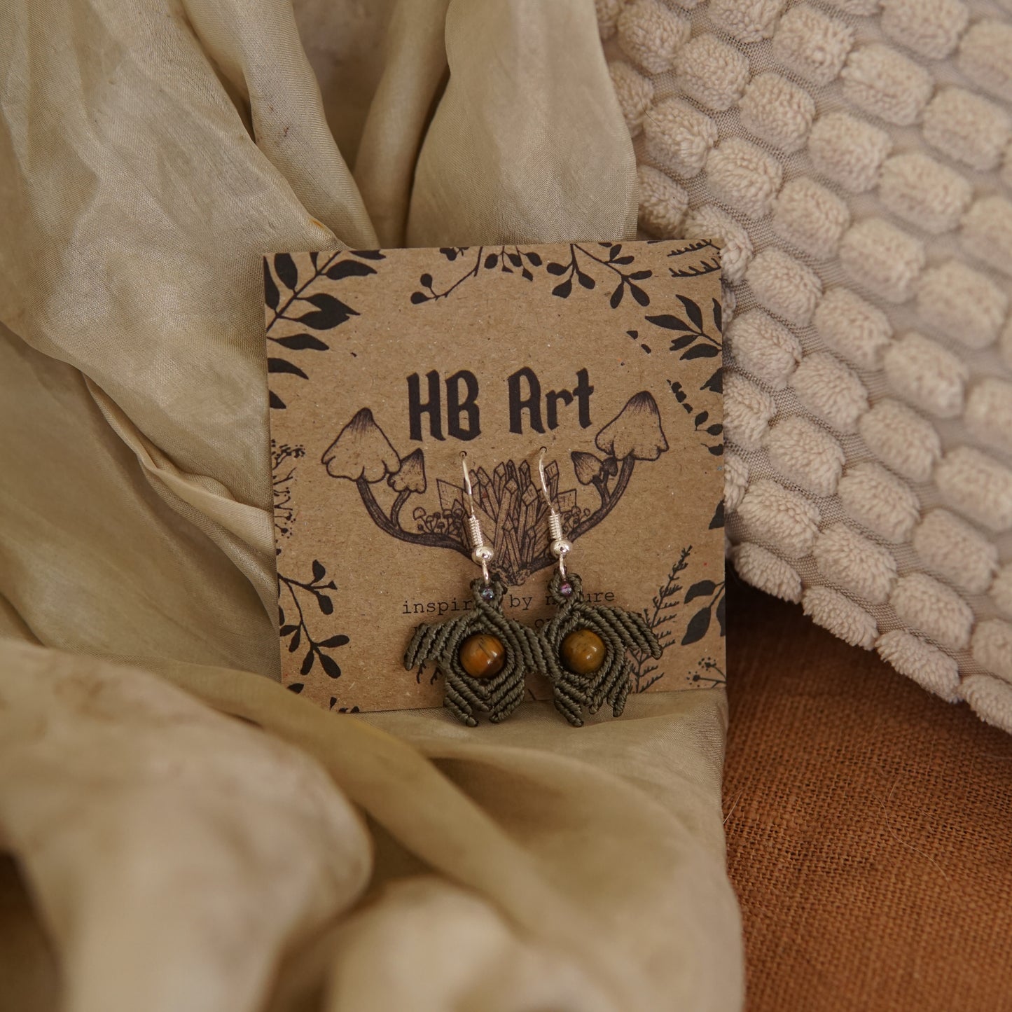 Tiger's Eye Macrame Turtle Earrings image 1