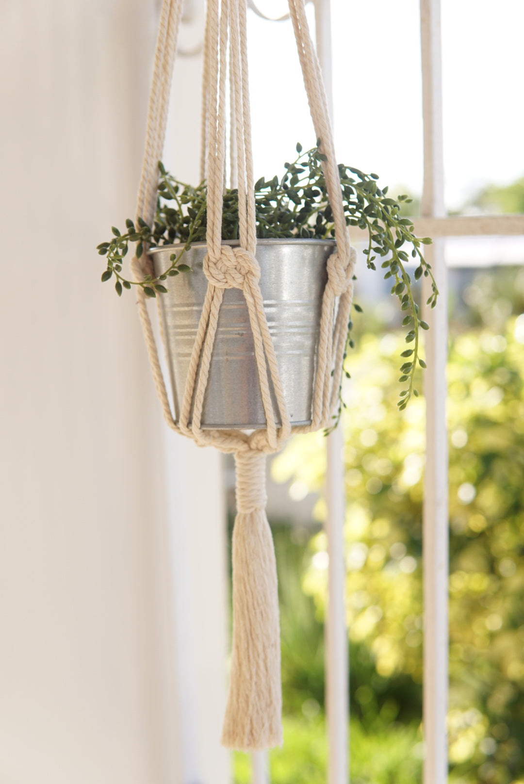Beige Natural Macrame Plant Hanger image 1