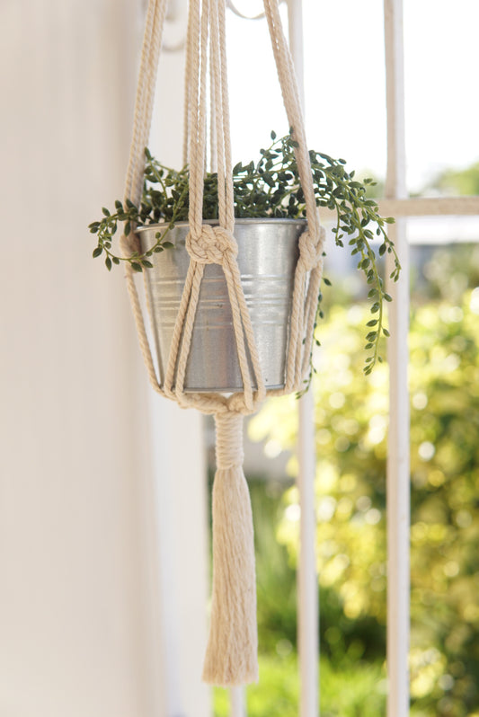 Beige Natural Macrame Plant Hanger image 1