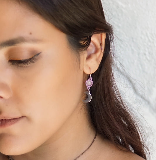 Crescent Rose Quartz Moon Earrings
