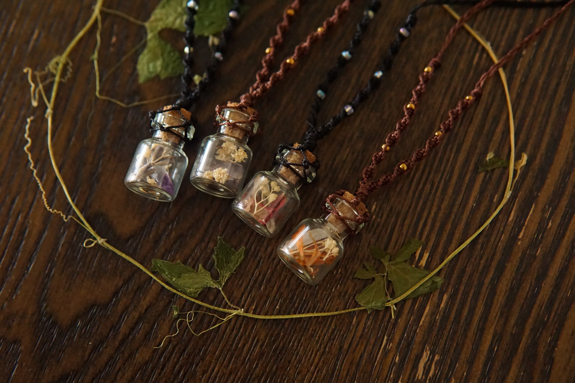 Fairy Jar Necklace with Quartz, Rose Petals image 1
