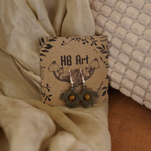 Tiger's Eye Macrame Turtle Earrings image 1
