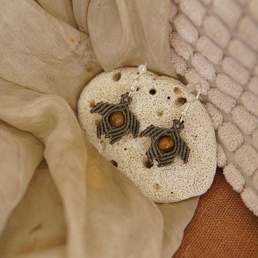 Tiger's Eye Macrame Turtle Earrings image 0
